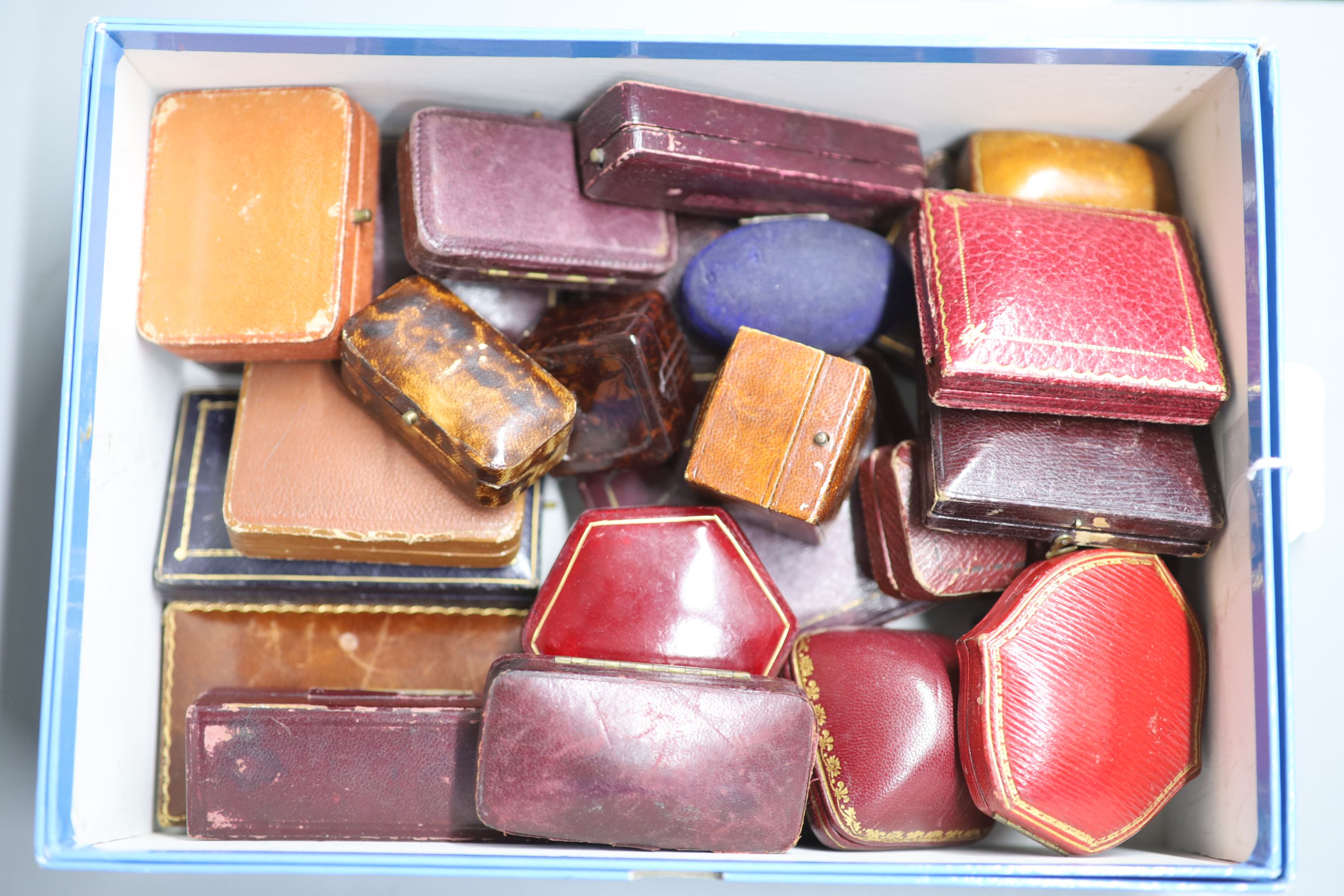 A Garrard & Co box containing twenty five assorted jewellery boxes, including Fattorini, Asprey & Tessier.